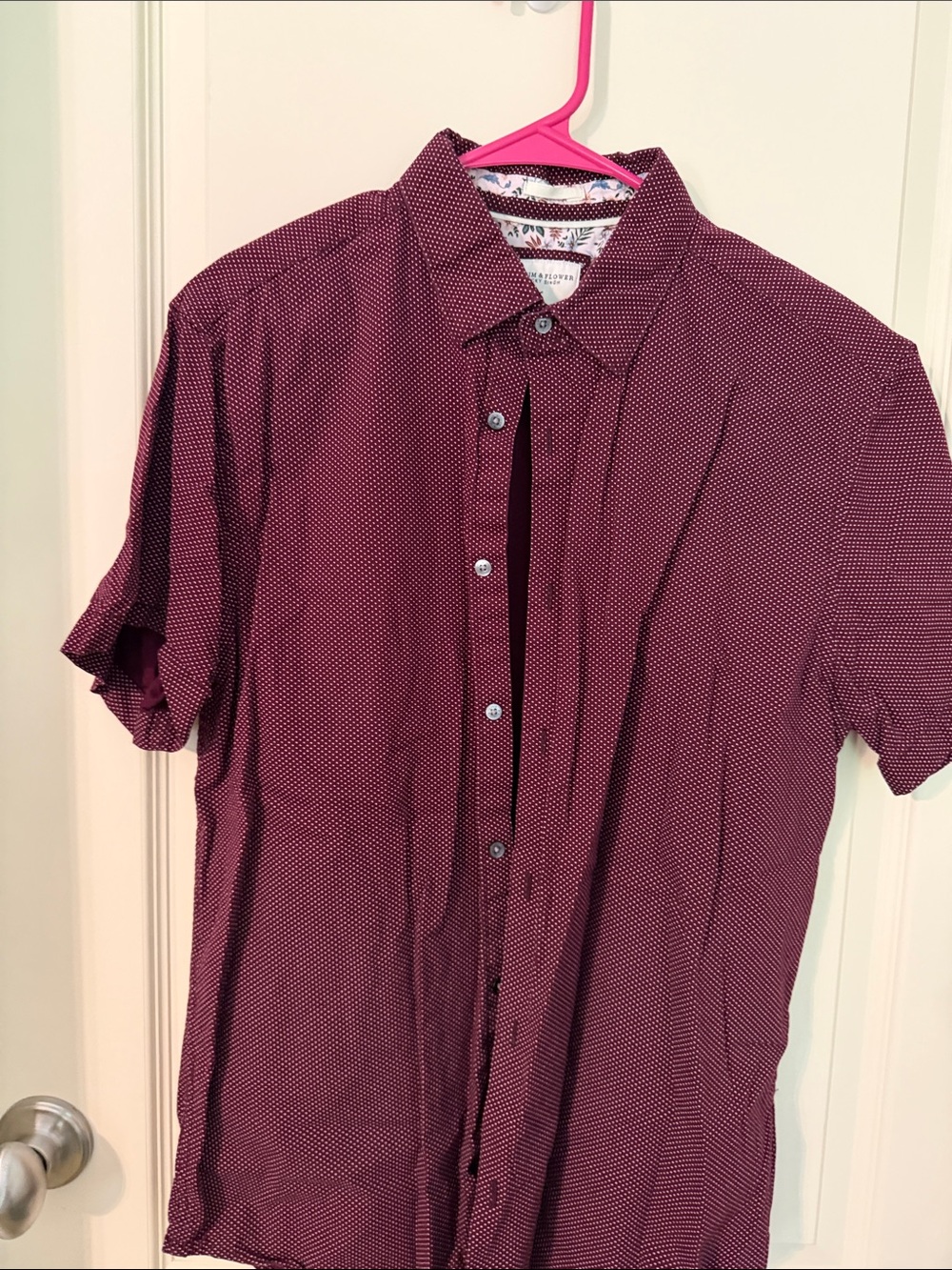 Denim & Flower Men's Short-Sleeve Button-Down in Burgundy Dot